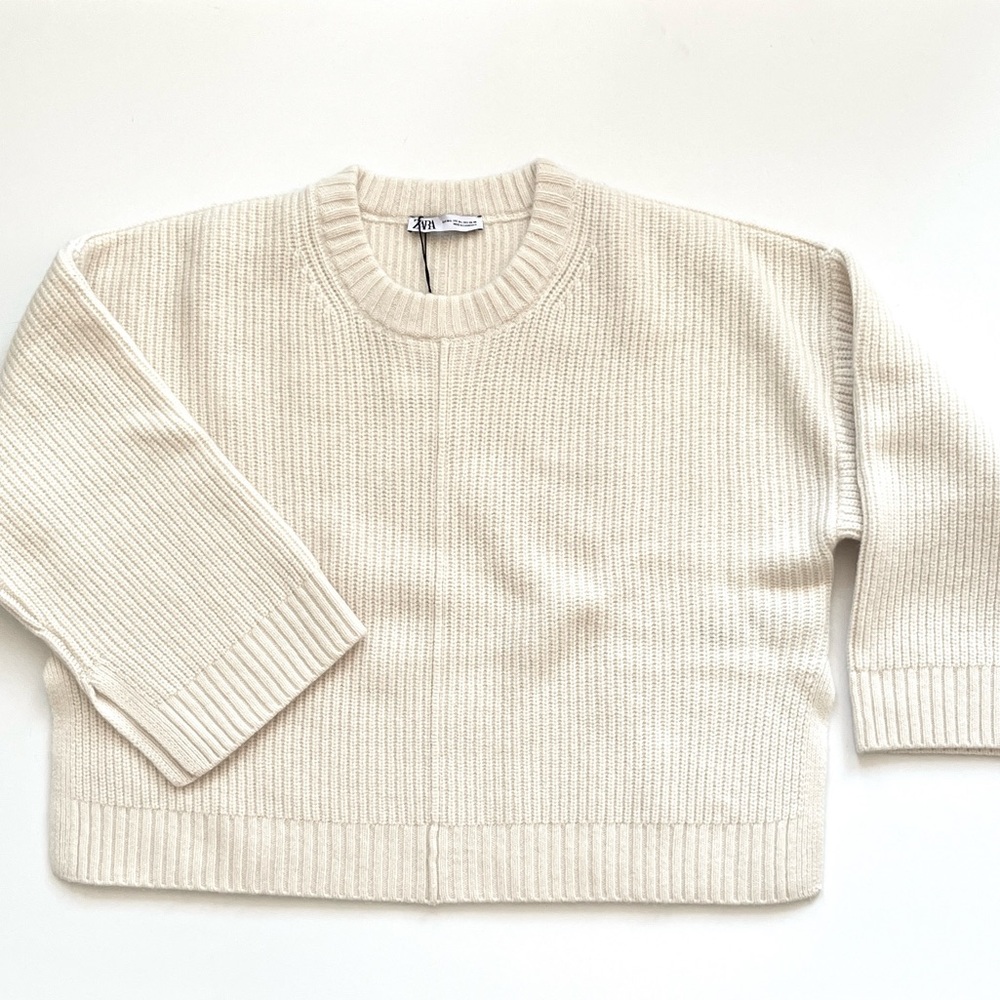 NWT ZARA CREAM OVERSIZED CHUNKY KNIT WOOL SWEATER M/L